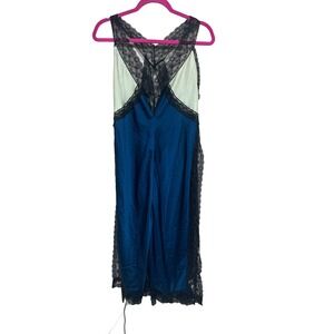 Free People Intimately Tri Me‎ Colorblock Lace Trim Blue Ivory Midi Slip Dress